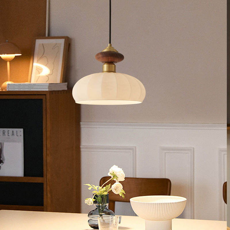 RoyaleGlow Modern Glass Pendant Light Brass And Walnut Kitchen Island Hanging Lamp