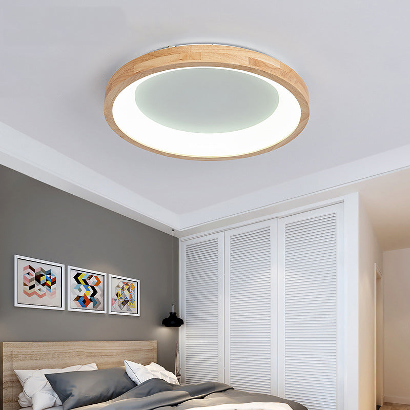 RoyaleGlow Modern Wood LED Flush Mount Ceiling Light-Minimalist Round Fixture