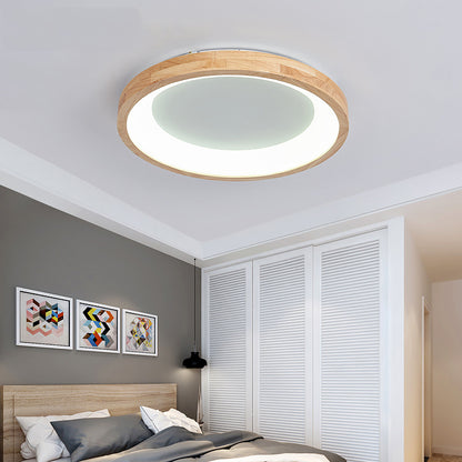 RoyaleGlow Modern Wood LED Flush Mount Ceiling Light-Minimalist Round Fixture