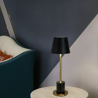 LuxRoyale Modern Marble Table Lamp with  Black Shade Brass Accent