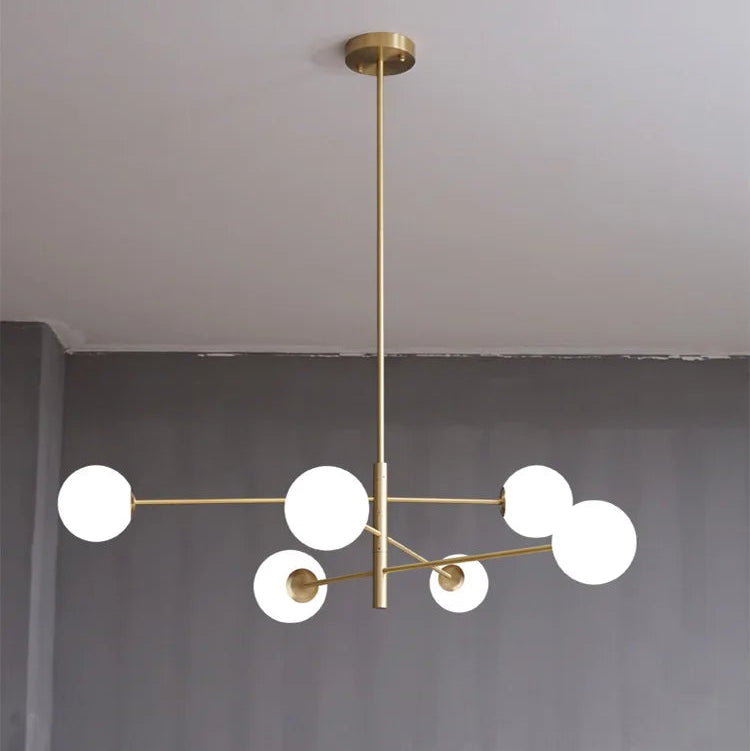 RoyaleGlow Mid-Century Modern 6-Light Gold Sputnik Chandelier with LED Glass Globes