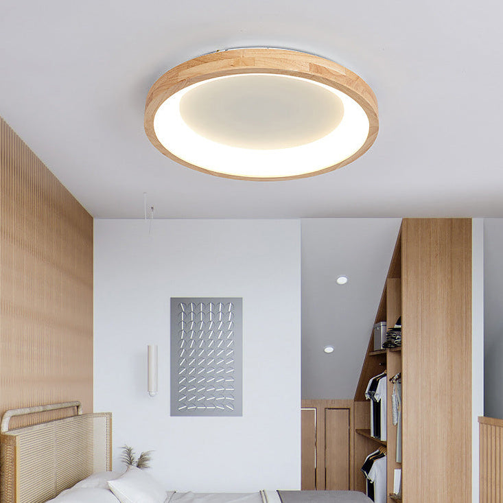 RoyaleGlow Modern Wood LED Flush Mount Ceiling Light-Minimalist Round Fixture
