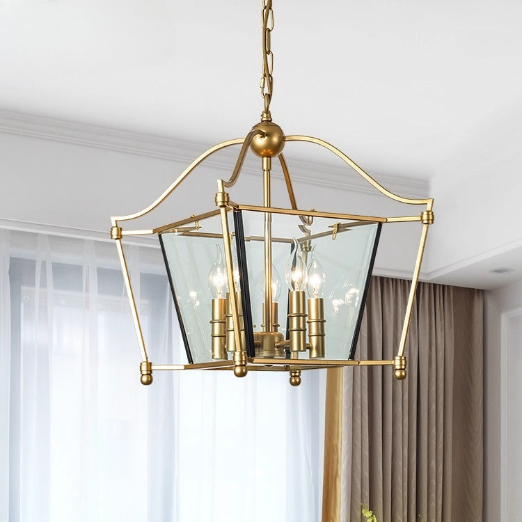 LuxRoyale Vintage Brass & Glass Pendant Light - 4-Light Frame Chandelier