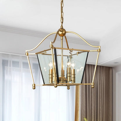 LuxRoyale Vintage Brass & Glass Pendant Light - 4-Light Frame Chandelier