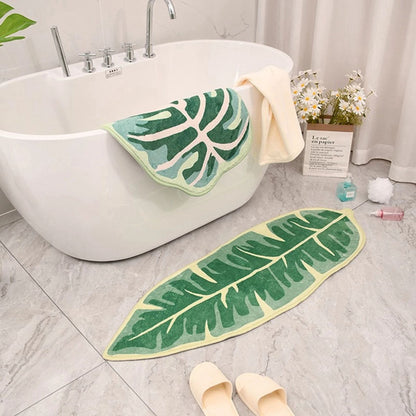 LuxRoyale Monstera Leaf Bath Mat - Soft Absorbent Tropical Area Rug