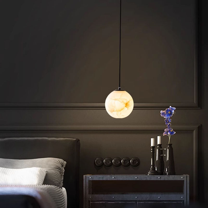 LuxRoyale Alabaster Globe Pendant Light In Black Or Brass Finish
