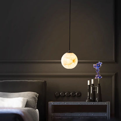 LuxRoyale Alabaster Globe Pendant Light In Black Or Brass Finish