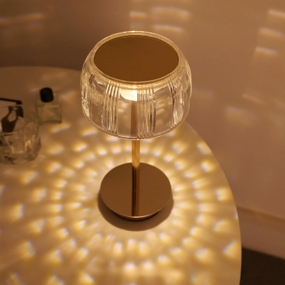 LuxRoyale Premium Cordless Brass Ribbed Acrylic Dimmable Table Lamp