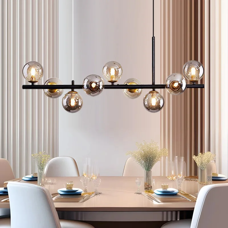 RoyaleGlow Modern Glass Globe Linear Chandelier for Living Room, Kitchen, Restaurant & Bar