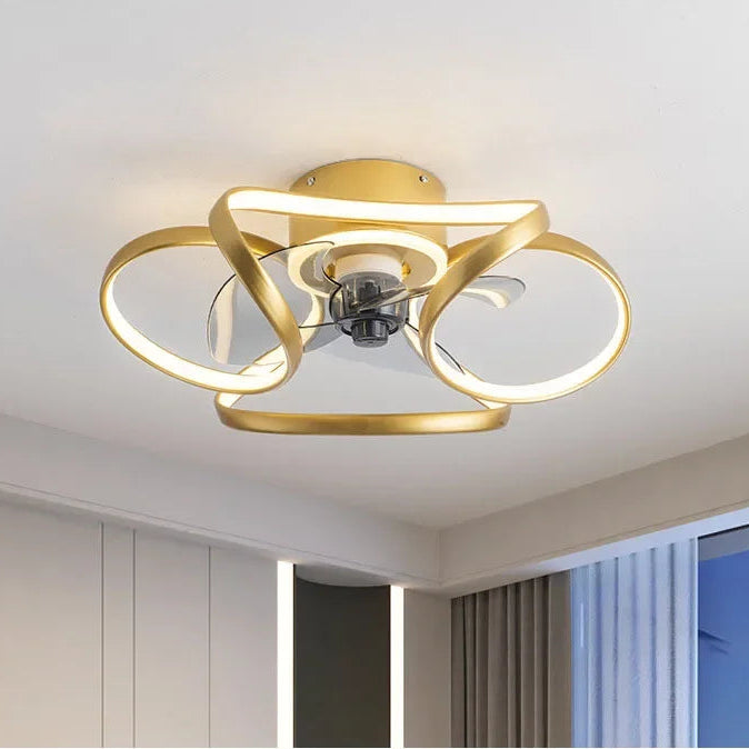 Royelux Modern LED Flush Mount Ceiling Fan with Light & Remote for Bedroom Living Room