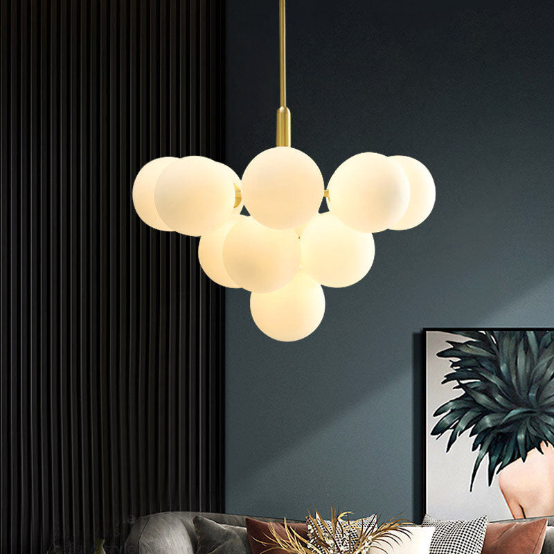 Royelux 13-Light Mid-Century Modern Brass Gold Bubble Chandelier Pendant