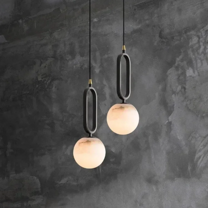 RoyaleGlow Alabaster Globe Pendant Light with Matte Black Loop Frame