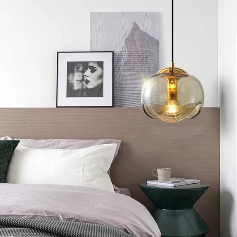 Royelux Modern Wave Pendant Light - Clear Glass  Hanging Fixture for Bedroom, Dining