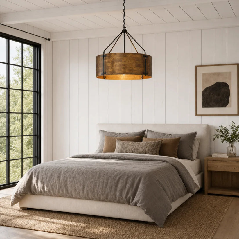 RoyaleGlow Farmhouse Bronze Chandelier-Industrial Drum Pendant Light