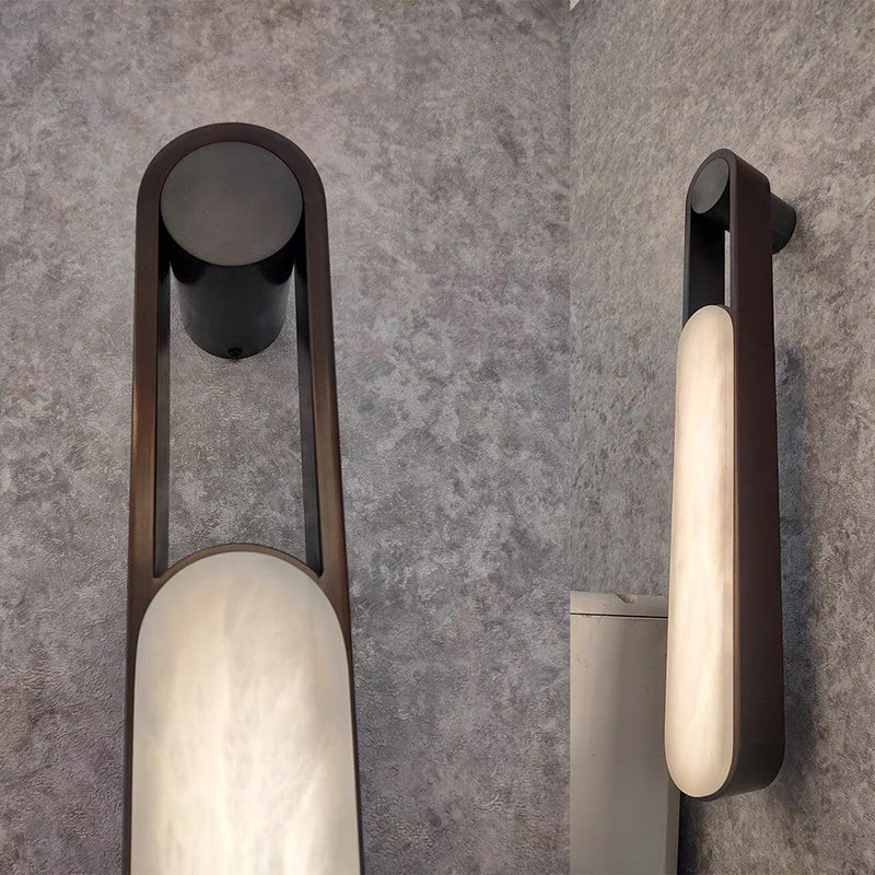 LuxRoyale Minimalist Alabaster Wall Sconce - Elegant Stone Glow LED Lighting Fixture