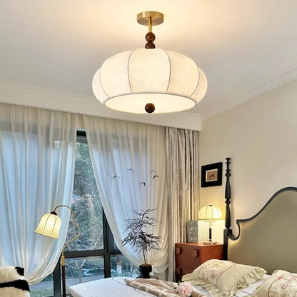 RoyaleGlow Pleated Fabric Semi-Flush Mount Ceiling Light with Botanical Print