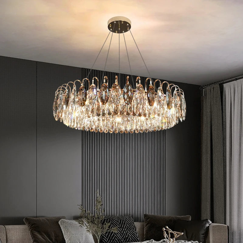 LuxRoyale Modern Crystal Chandelier Round Ceiling Light for Living Room