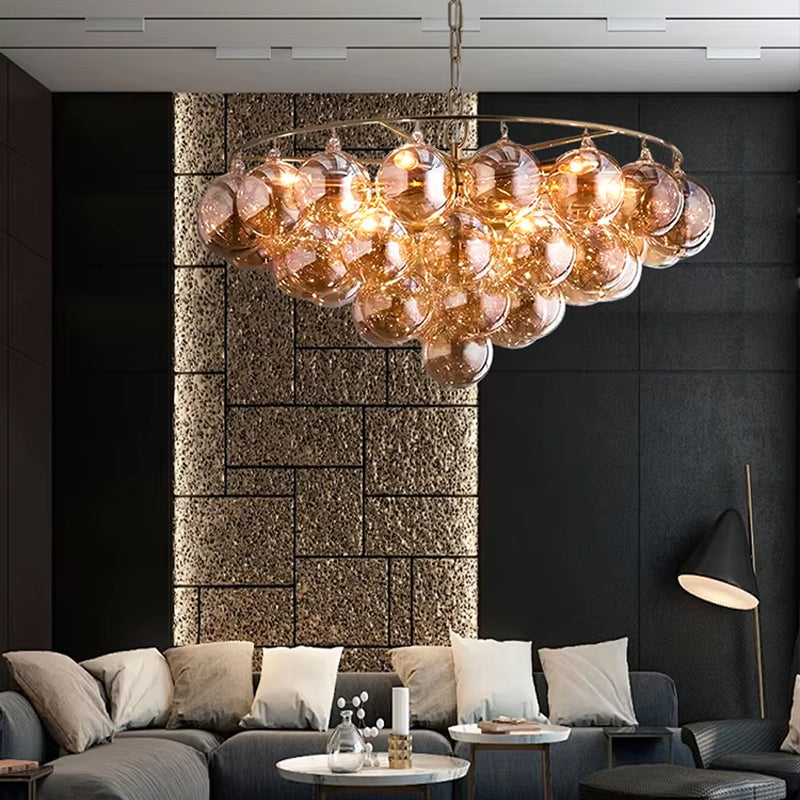 LuxRoyale Glass Bubble Chandelier-Modern Gold Orb Pendant Light Fixture