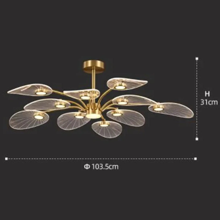 Royelux Modern LED Chandelier with Petal Acrylic Shades - Brushed Gold Finish