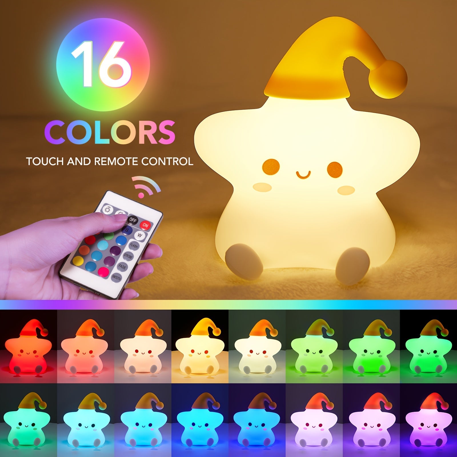 Adorable Night Light - Portable Silicone Star Lamp with 16 Color Changing Modes & Remote Control - Default Title