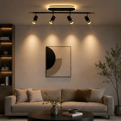 4-Light LED Track Lighting Fixture with Remote Control, 41W Dimmable Ceiling Light Spotlights, Adjustable 3000K-6500K Modern Dining Room Ceiling Light for Kitchen Bedroom