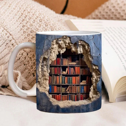 Royaleva 3D Library Bookshelf Mug, Coffee Mugs Gift for Book Lovers