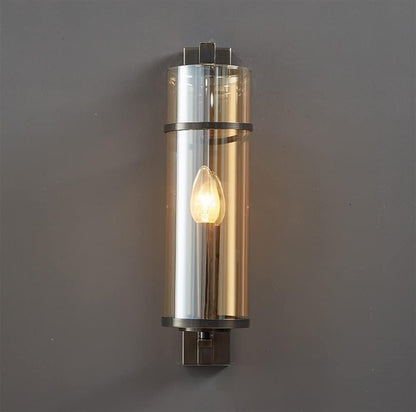 RoyaleGlow Farmhouse Brass Wall Sconce with Clear Cylinder Glass Shade - Royale Basic