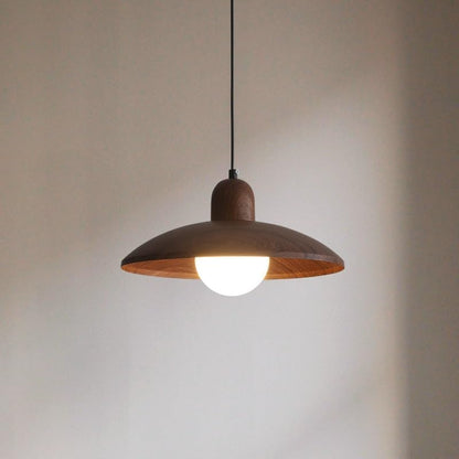 LuxRoyale Japanese Walnut Pendant Light, Wabi-Sabi Handcrafted Minimalist Fixture