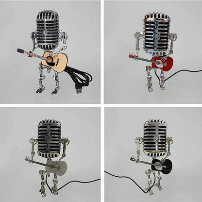 Royaleva Vintage Metal Microphone Robot With Guitar Lamp