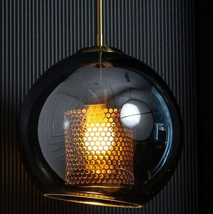 LuxRoyale Double-Layer Glass Pendant Light With Inner Mesh Core and Outer Glass Shade