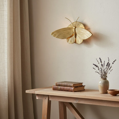 RoyaleGlow Art Deco Moth Wall Sconce - Gold Resin Vintage Accent Light