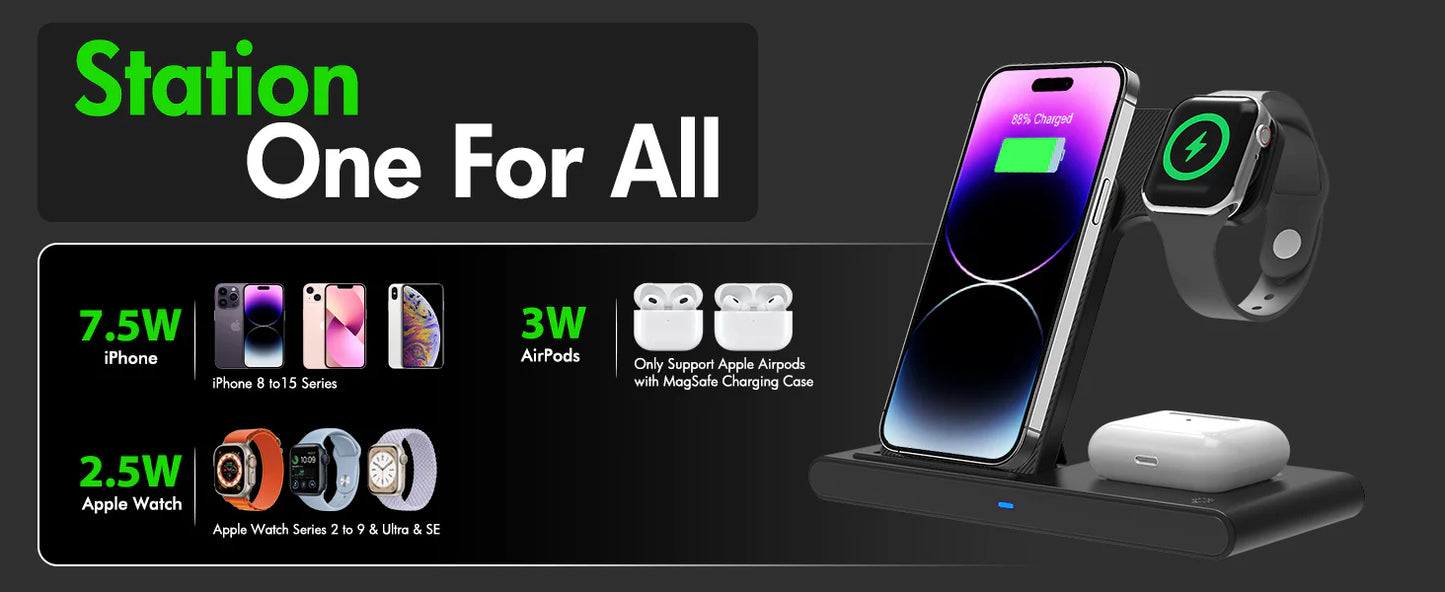 Royaleva 3 IN 1 Wireless Fast Charger Stand For iPhone Watch And AirPod