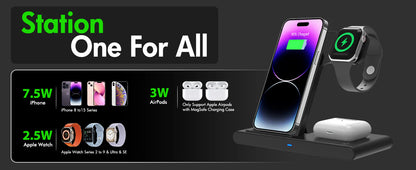 Royaleva 3 IN 1 Wireless Fast Charger Stand For iPhone Watch And AirPod