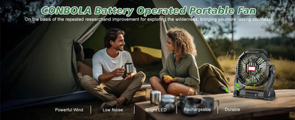 Royaleva Portable Rechargeable Camping Fan with LED Light