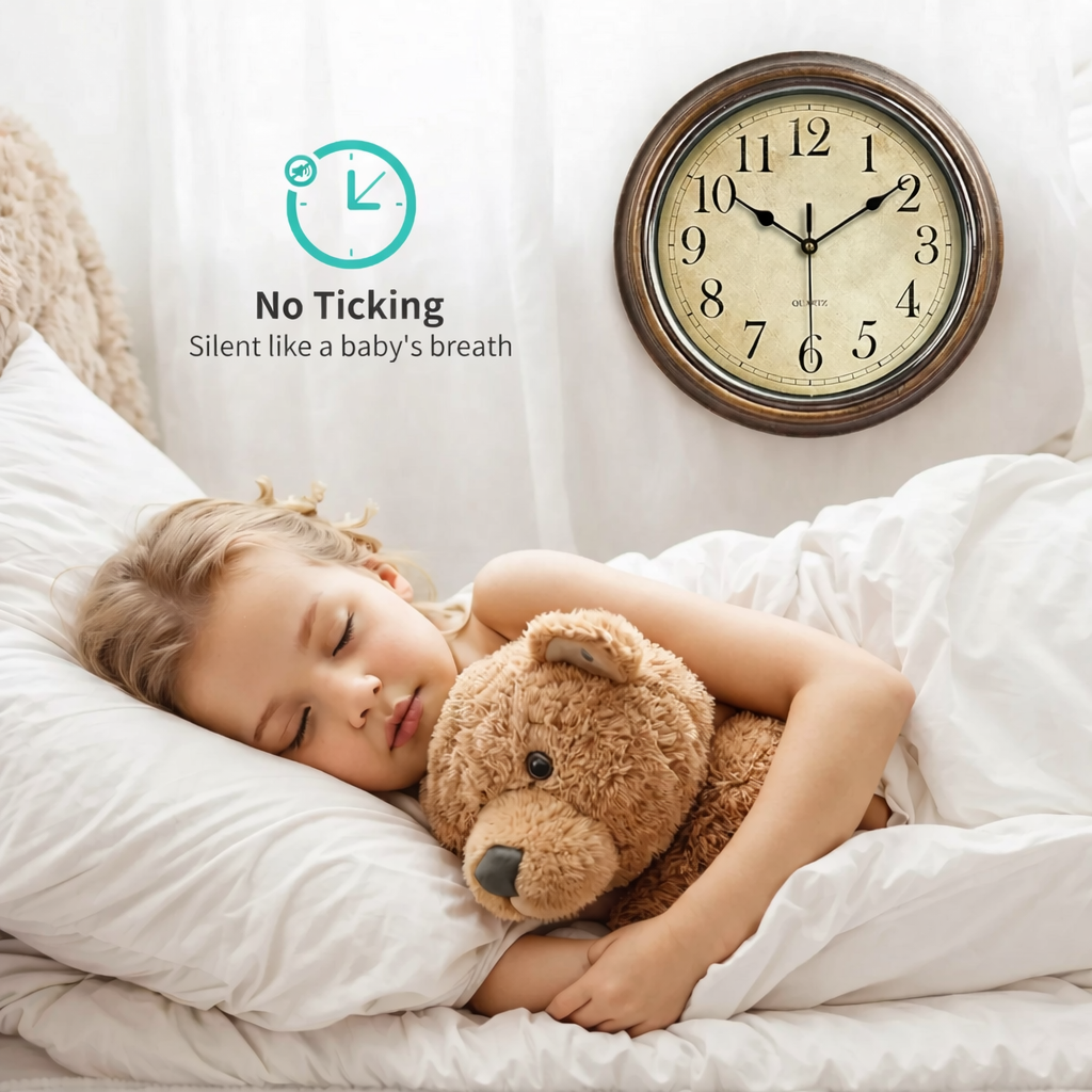 Royallure Classic Wooden Style Wall Clock Decor with Silent Movement for Home and Kitchen