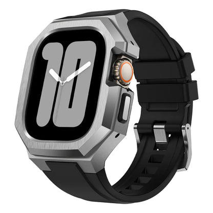 RoyaleGlow AP9009 Fluororubber Band Stainless Steel Case For Apple Watch