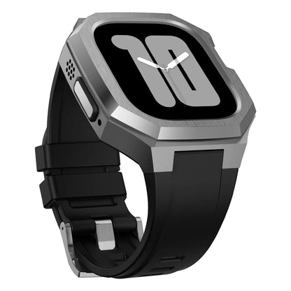RoyaleGlow AP9009 Fluororubber Band Stainless Steel Case For Apple Watch
