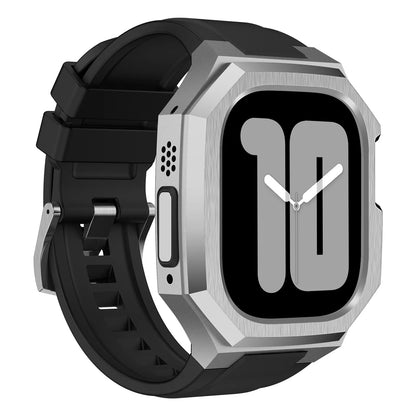RoyaleGlow AP9009 Fluororubber Band Stainless Steel Case For Apple Watch