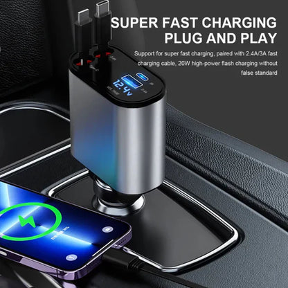 Luxora 4 In 1 Retractable Car Charger For All Devices