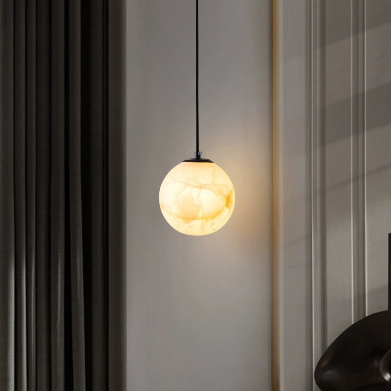 LuxRoyale Alabaster Globe Pendant Light In Black Or Brass Finish