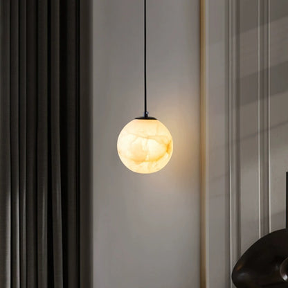 LuxRoyale Alabaster Globe Pendant Light In Black Or Brass Finish