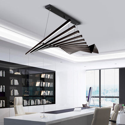 Royelux Modern Fishbone Chandelier-Black Aluminum LED Dining Room Light Fixture