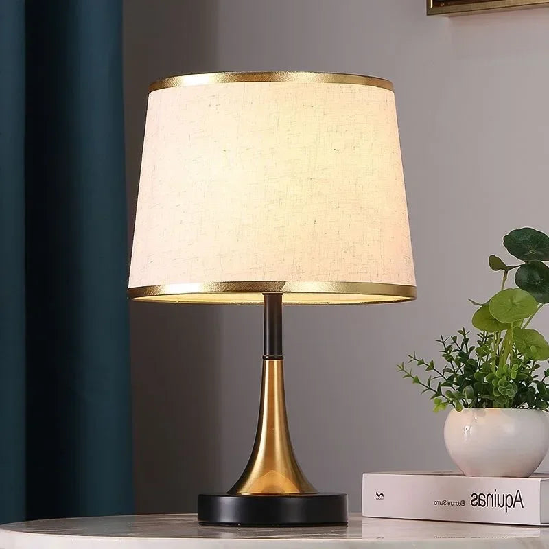 Lumora Touch -Fabric Table Lamp with Dimmable LED, Cylindrical Shade, Premium Metal Base for Bedroom