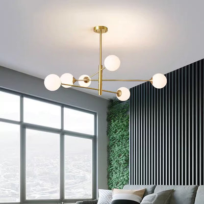 RoyaleGlow Mid-Century Modern 6-Light Gold Sputnik Chandelier with LED Glass Globes