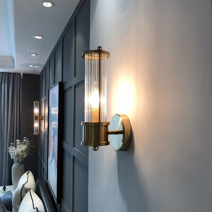 Rayvia Polished Brass Fluted Crystal Column Wall Sconce
