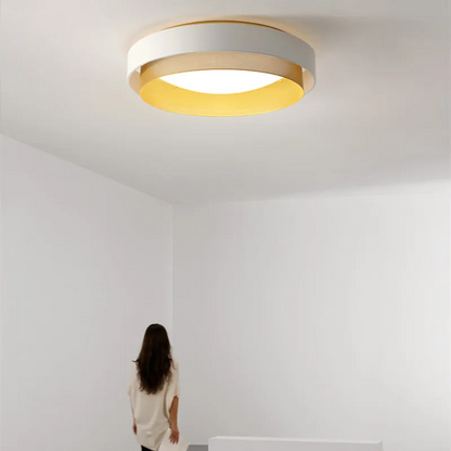 Royelux Modern Double Ring Flush Mount Ceiling Light - White And Gold LED Fixture