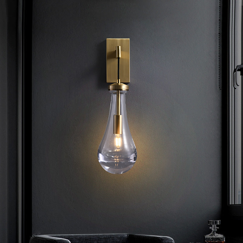 RoyaleGlow Modern Brass & Clear Glass Teardrop Wall Sconce Light