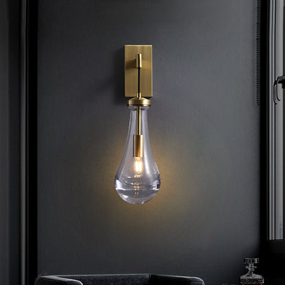 RoyaleGlow Modern Brass & Clear Glass Teardrop Wall Sconce Light