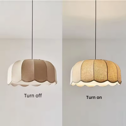 RoyaleGlow Scalloped Fabric Pendant Light-Beige Wavy Lampshade Elegant Hanging Lamp