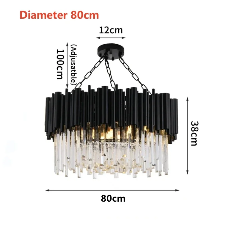 LuxRoyale Modern Black Chandelier with Clear Crystal Rods - Elegant Linear Lighting